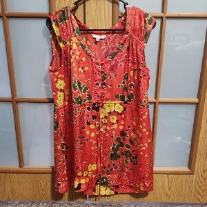 Cabi Wild Flower Art Teacher Tie Waist Tunic Size Medium